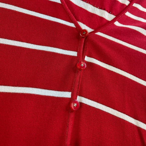 Escada Red & White Striped Sweater Twin Set Sz 36 - Picture 5 of 11